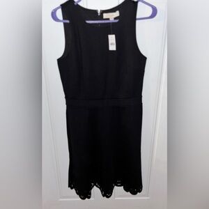 LOFT Elegant Black Eyelet Hem Midi Dress